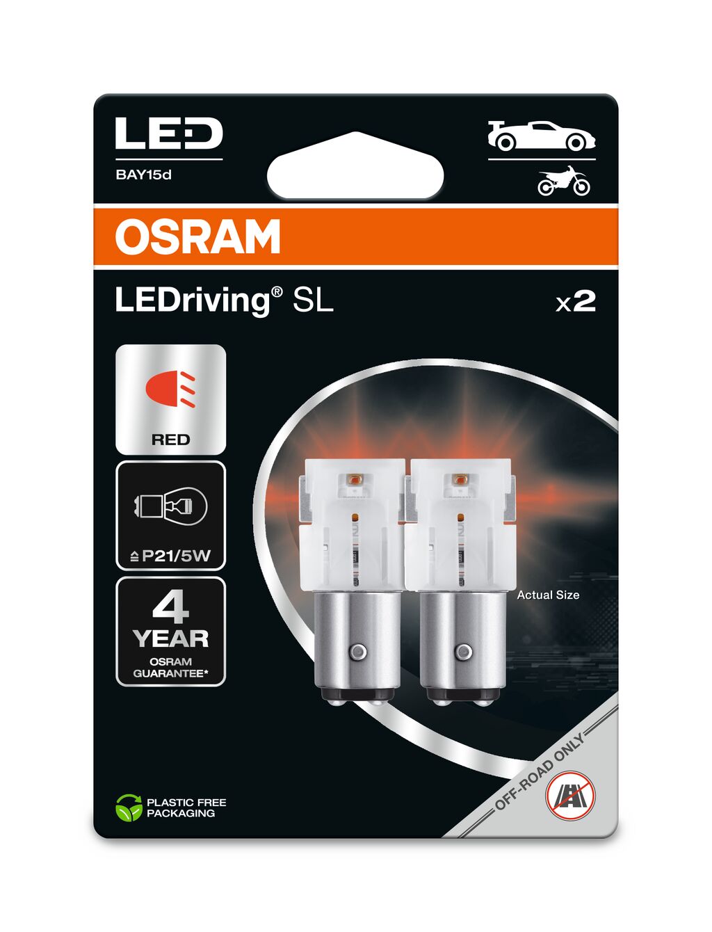 Σετ Λάμπες LED OSRAM PR21/5W LEDriving SL Red 12V Κόκκινο Φως (2 Τεμάχια)